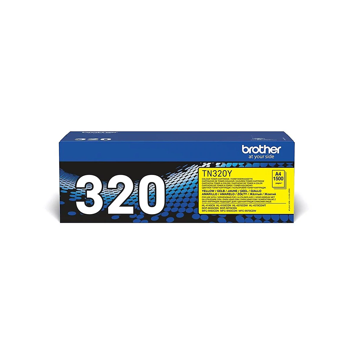 Blauer Druckerpatronen-Karton mit weißer Schrift, der "320" und "Brother" zeigt.