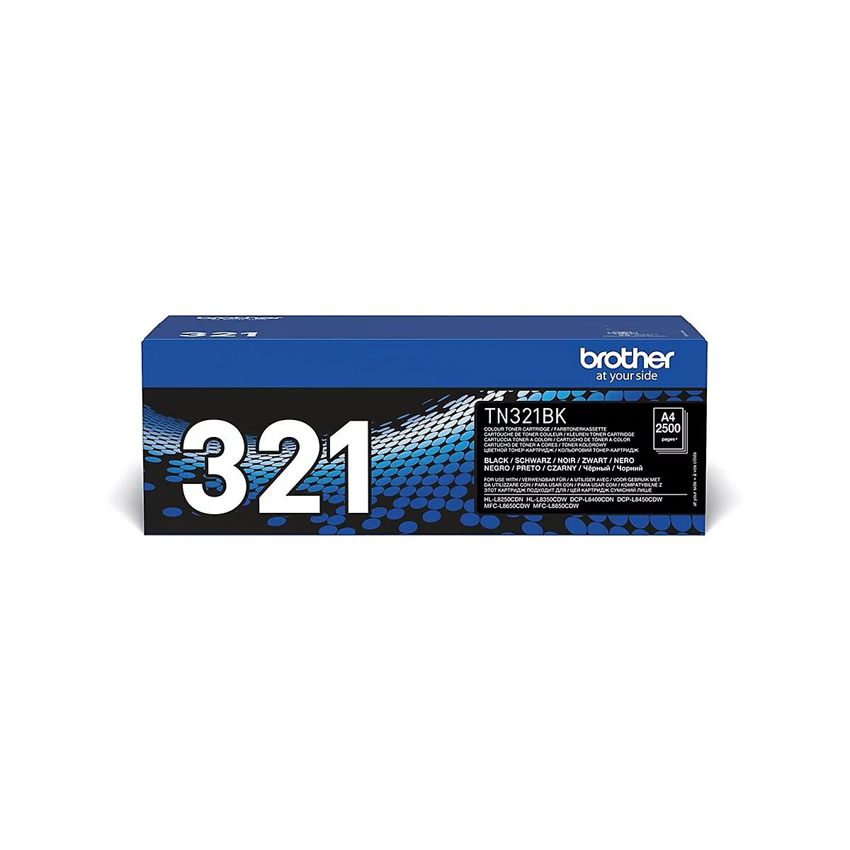 Blauer Brother TN321BK-Tonerkartuschen-Karton mit weißer 321-Schrift.