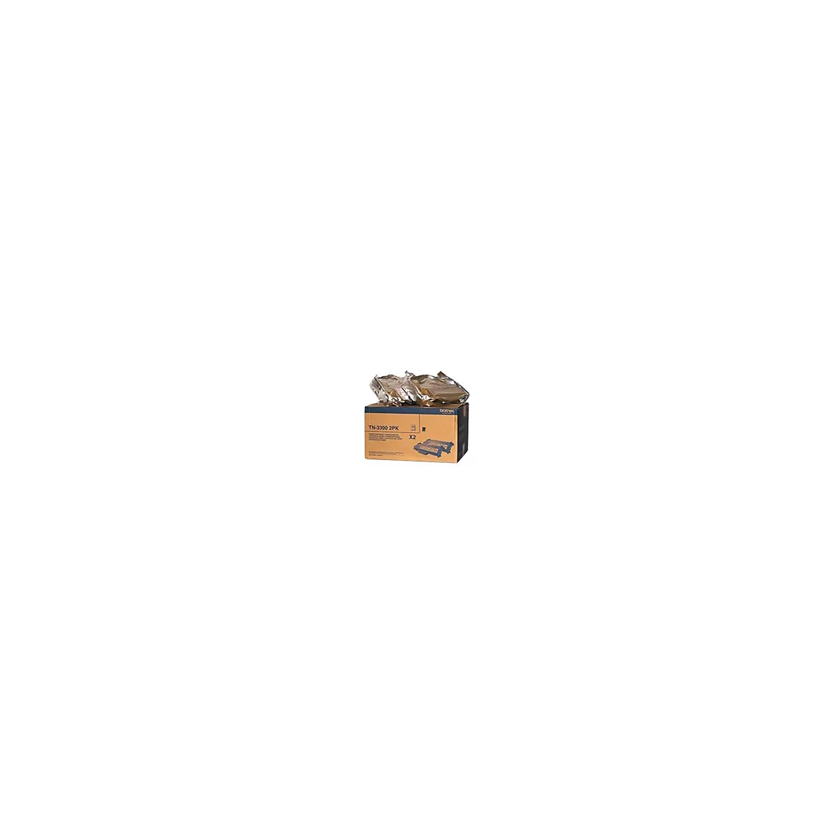 Ein Karton mit Toner-Kartuschen. Aufdruck: TN-3390 2PK, Brother.