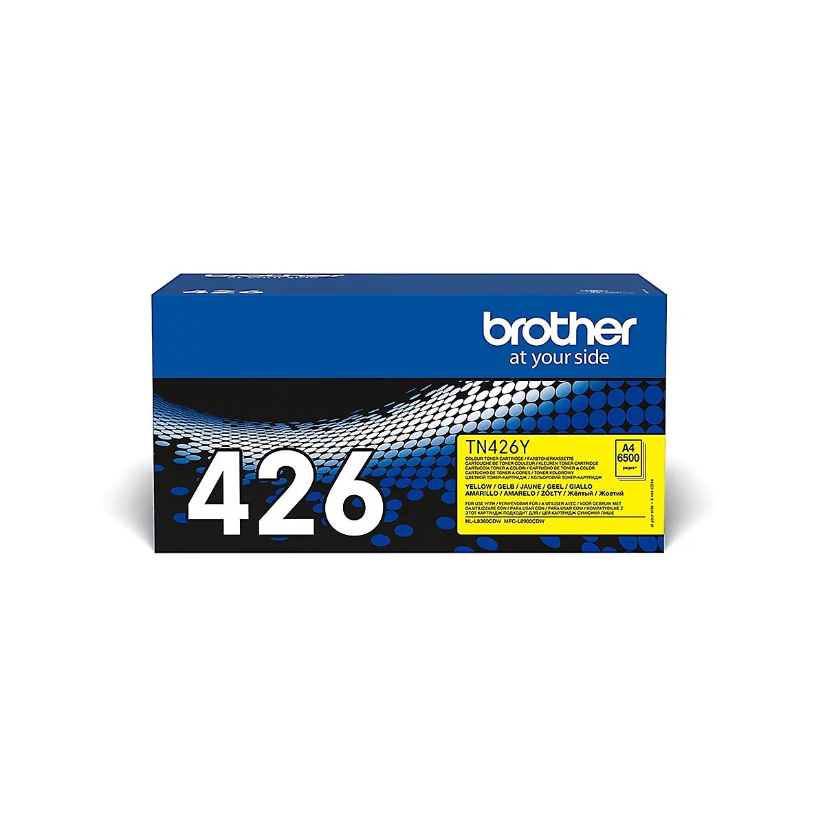 Blauer Brother-Toner mit großer 426, gelbem Aufkleber, Schriftzug und Logo.
