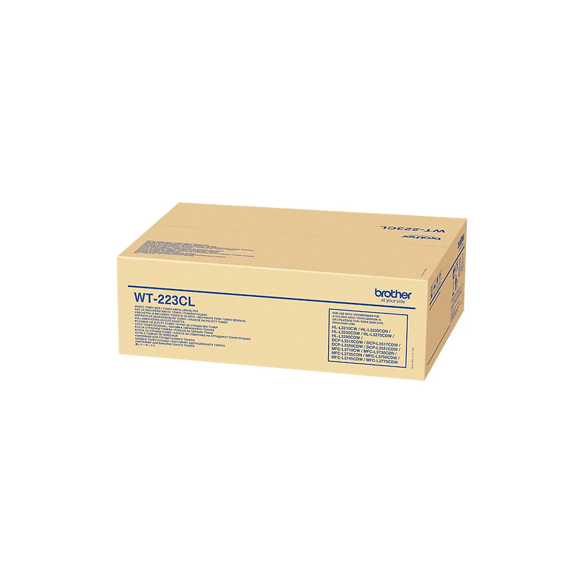 Ein brauner Karton mit der Aufschrift WT-223CL und Brother at your side.