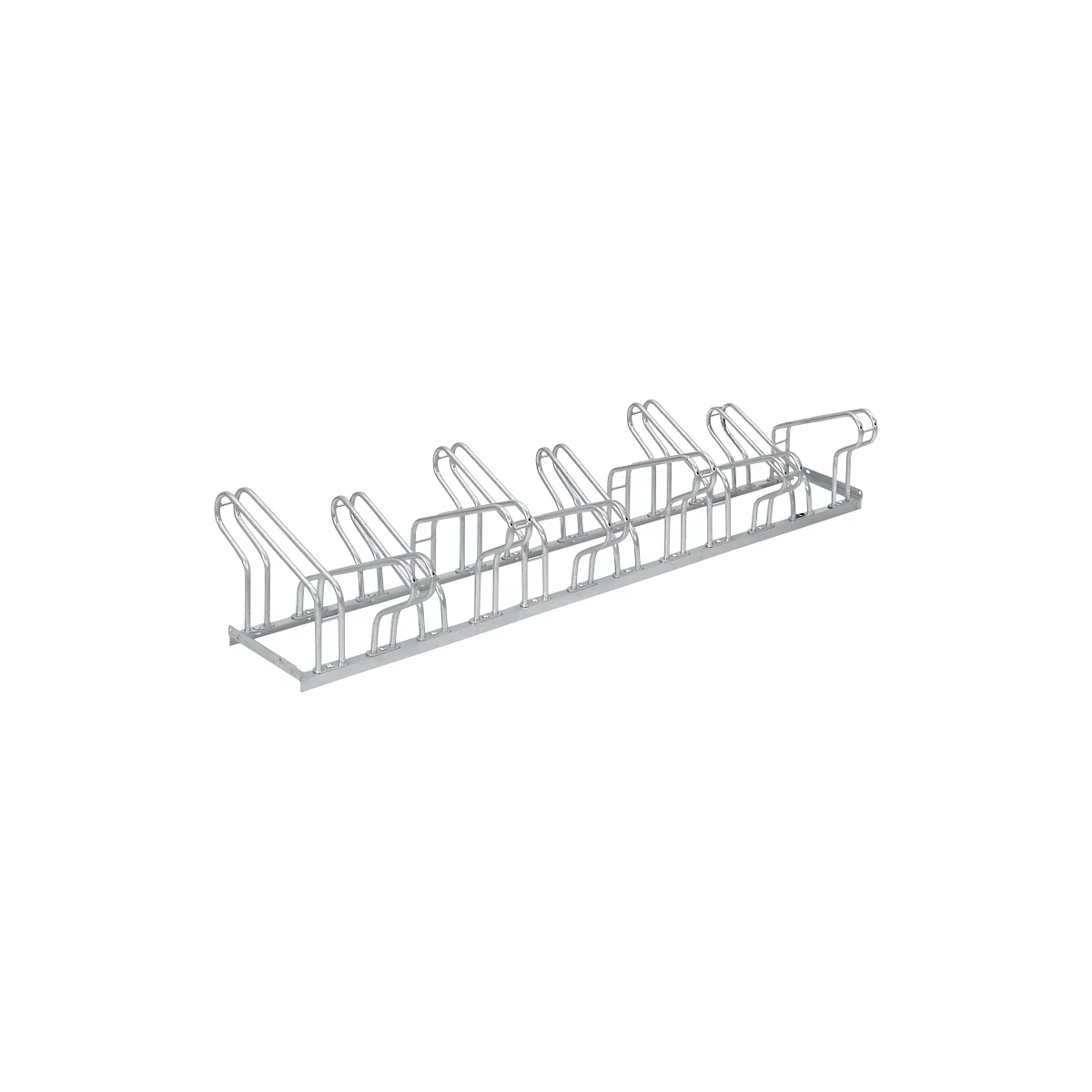 Bügelparker, 2-seitig, für Reifen bis B 55 mm, B 2100 x T 3200 x H 500 mm, Stahl feuerverzinkt, 12 Einstellplätze, montiert