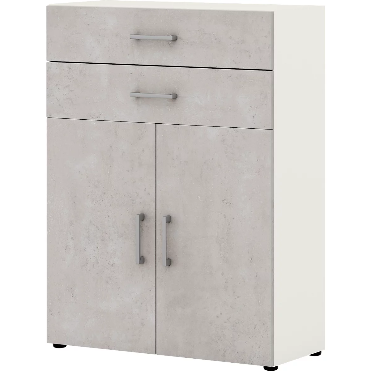 Bürokommode TEMPIO, aus Holz, 2 Türen, 2 Schubkästen, 3 OH, B 800 x T 340 x H 1070 mm, weiss/Beton