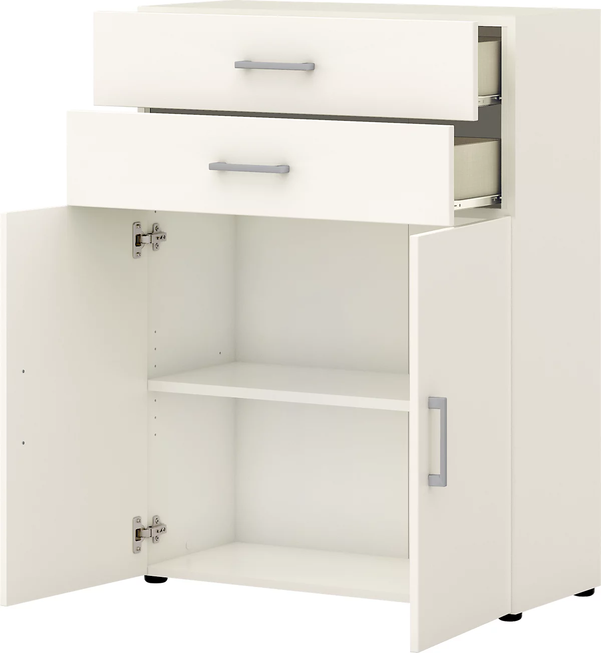 Bürokommode TEMPIO, aus Holz, 2 Türen, 2 Schubkästen, 3 OH, B 800 x T 340 x H 1070 mm, weiss/weiss