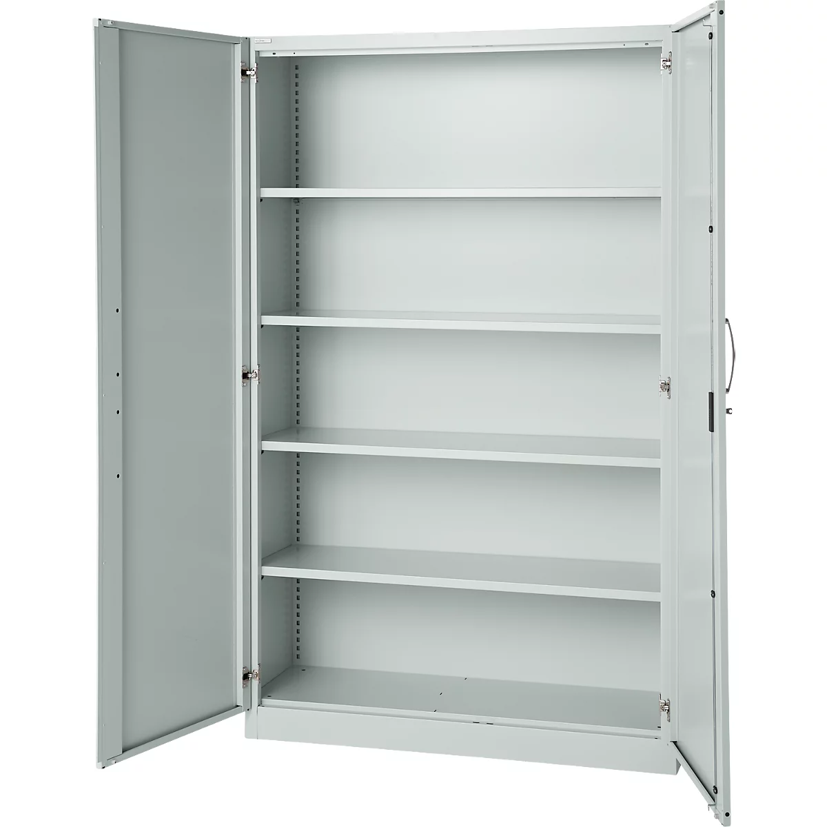 Büroschrank, 5 OH, abschließbar, mit aufliegenden Türen, B 1200 mm, Lichtgrau