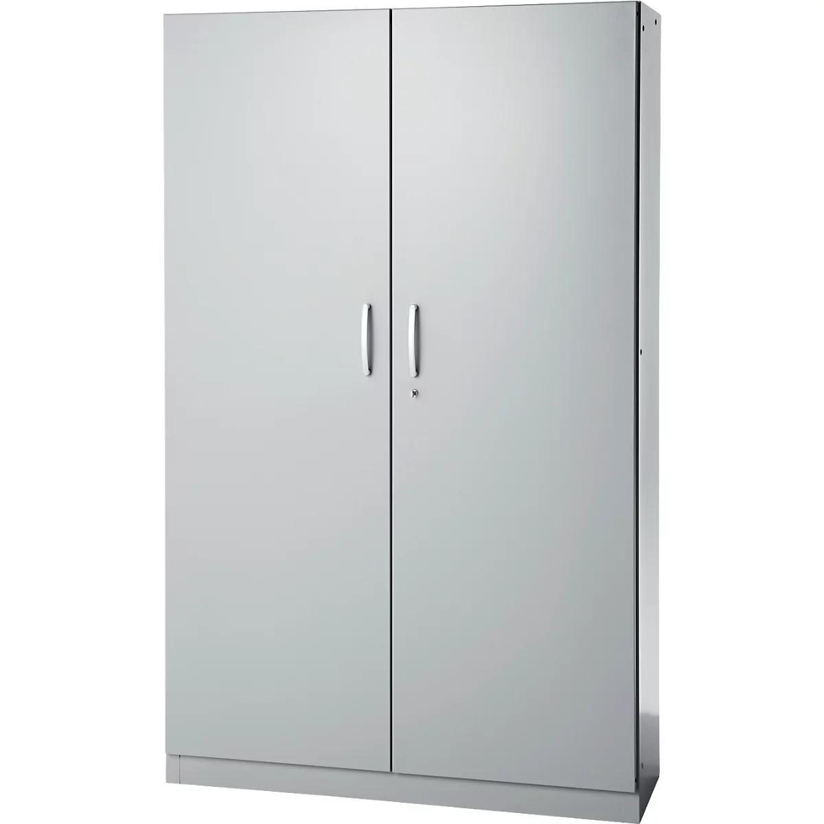 Büroschrank, 5 OH, abschließbar, mit aufliegenden Türen, B 1200 mm, Weißalu