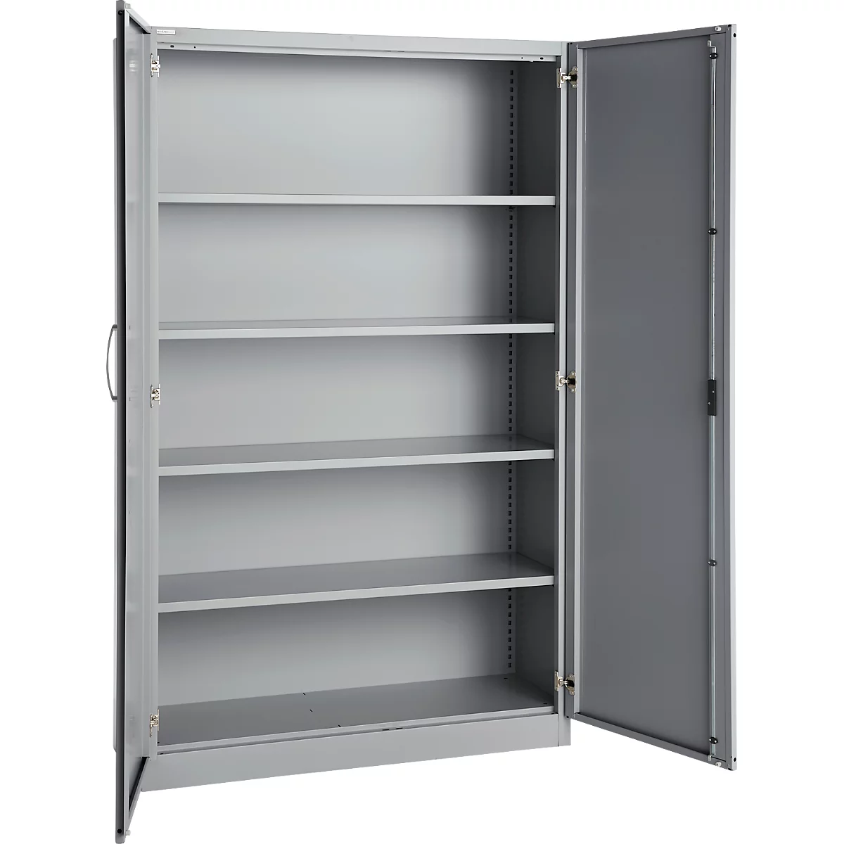Büroschrank, 5 OH, abschließbar, mit aufliegenden Türen, B 1200 mm, Weißalu