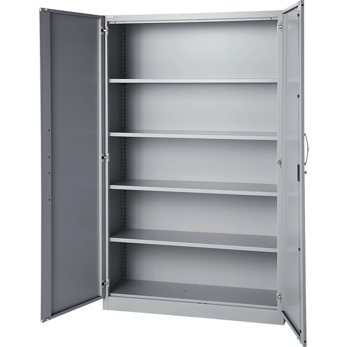 Büroschrank, 5 OH, abschließbar, mit aufliegenden Türen, B 1200 mm, Weißalu