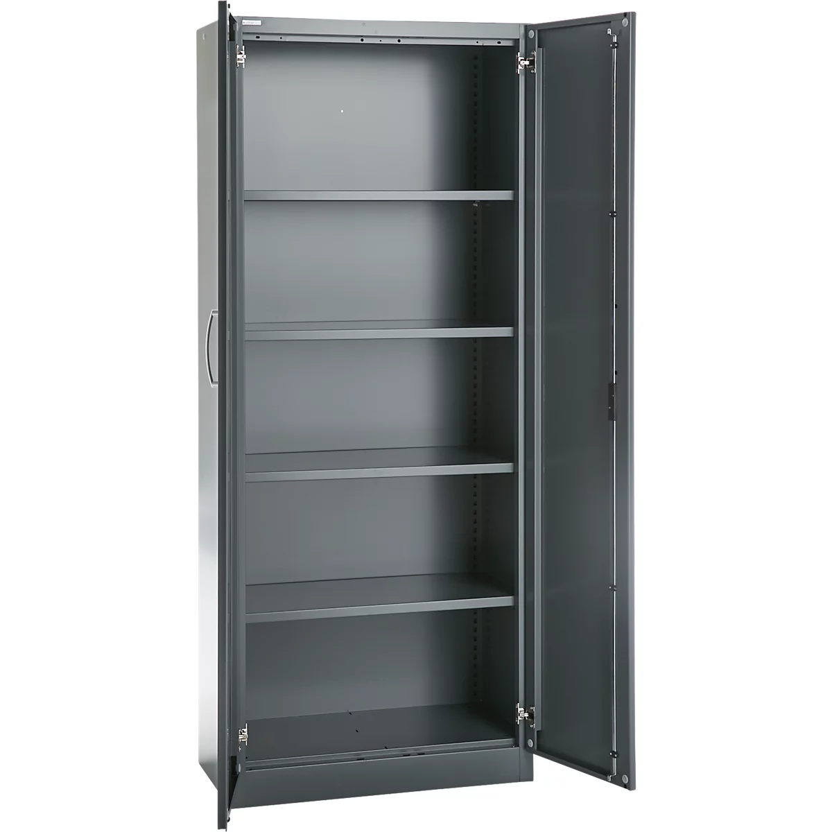 Büroschrank, 5 OH, abschließbar, mit aufliegenden Türen, B 800 mm, Basaltgrau