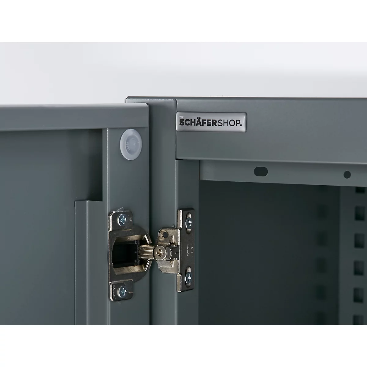 Büroschrank, 5 OH, abschließbar, mit aufliegenden Türen, B 800 mm, Basaltgrau
