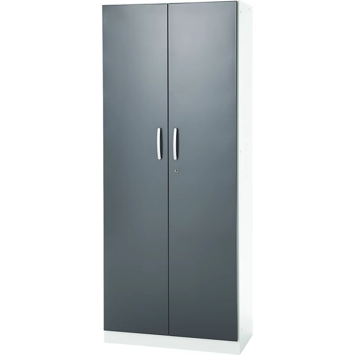 Büroschrank, 5 OH, abschließbar, mit aufliegenden Türen, B 800 mm, Basaltgrau/Verkehrsweiß