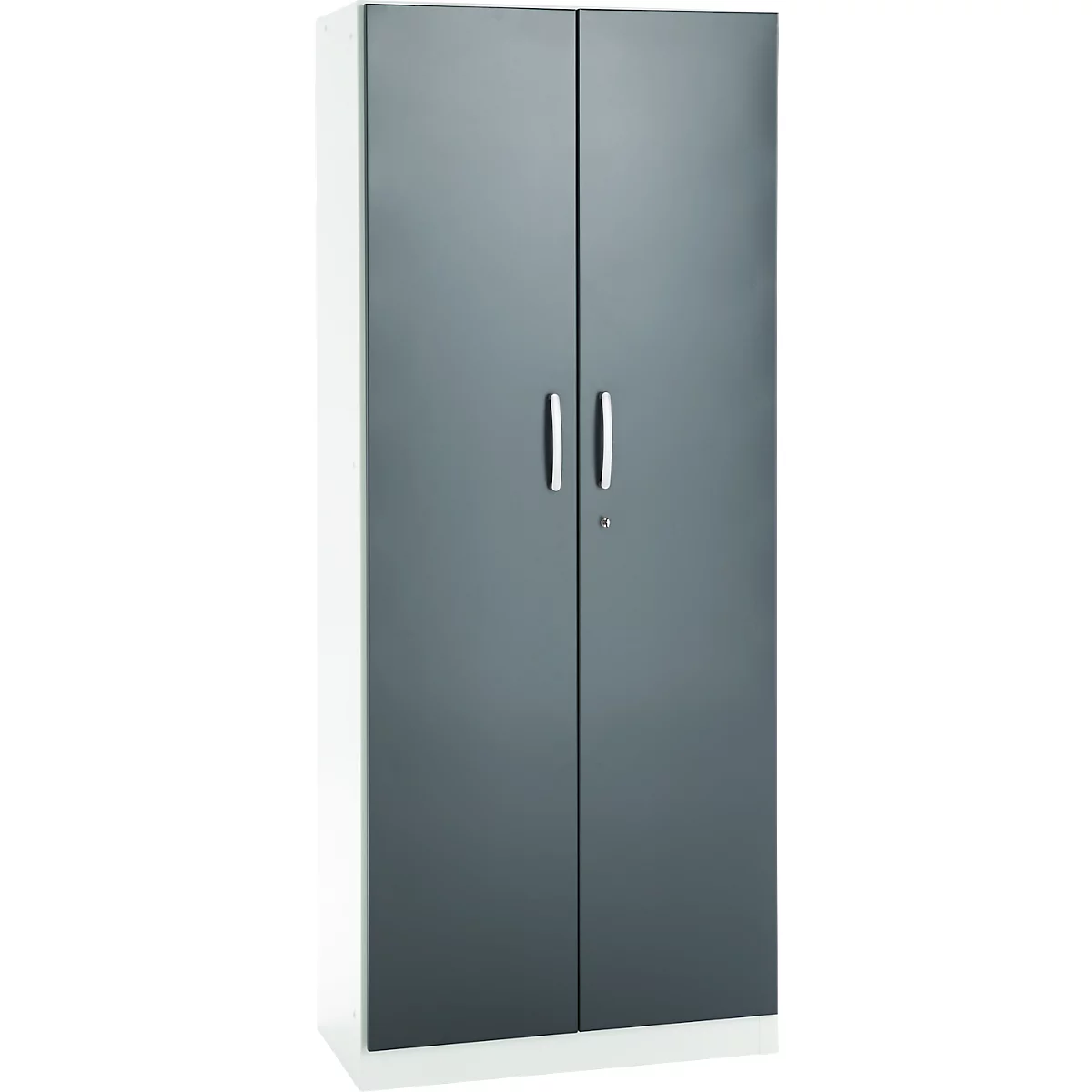 Büroschrank, 5 OH, abschließbar, mit aufliegenden Türen, B 800 mm, Basaltgrau/Verkehrsweiß