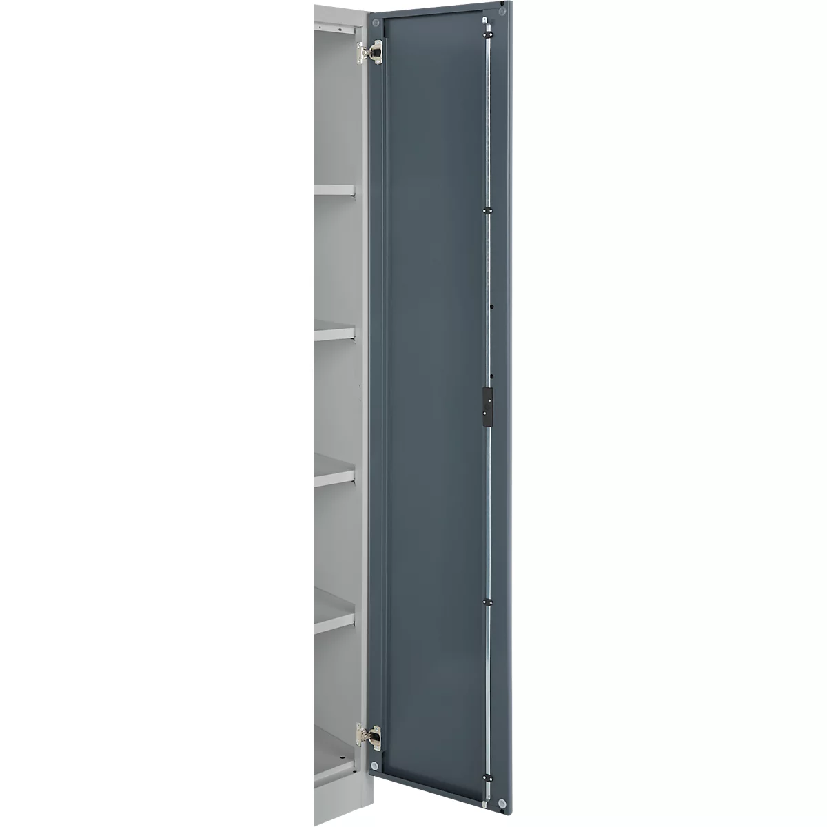 Büroschrank, 5 OH, abschließbar, mit aufliegenden Türen, B 800 mm, Basaltgrau/Weißalu