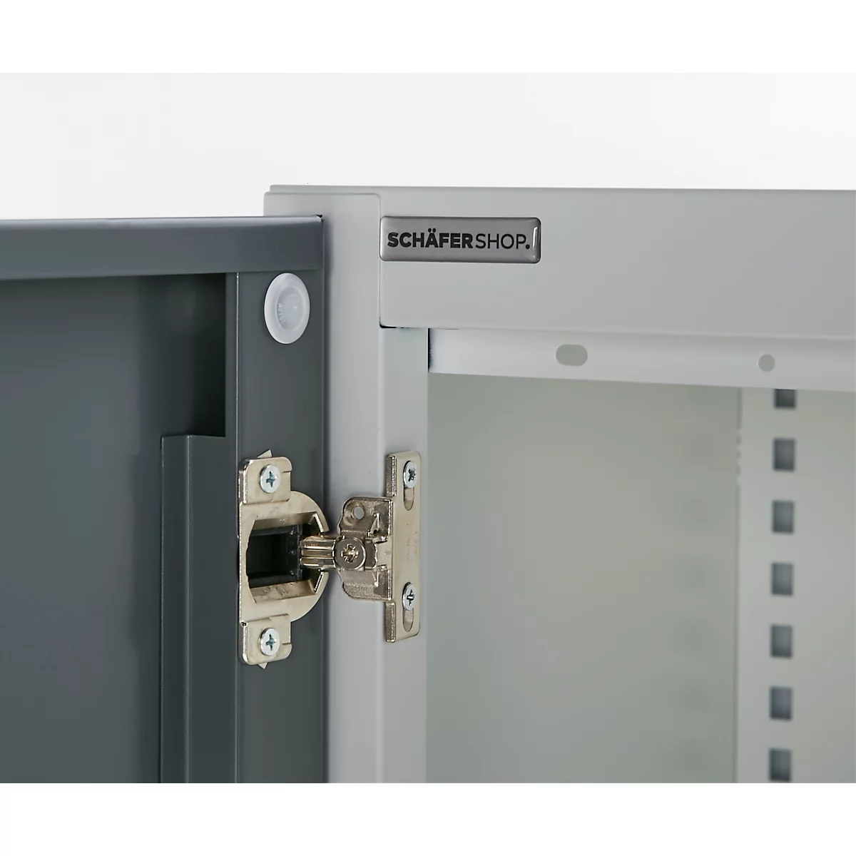 Büroschrank, 5 OH, abschließbar, mit aufliegenden Türen, B 800 mm, Basaltgrau/Weißalu