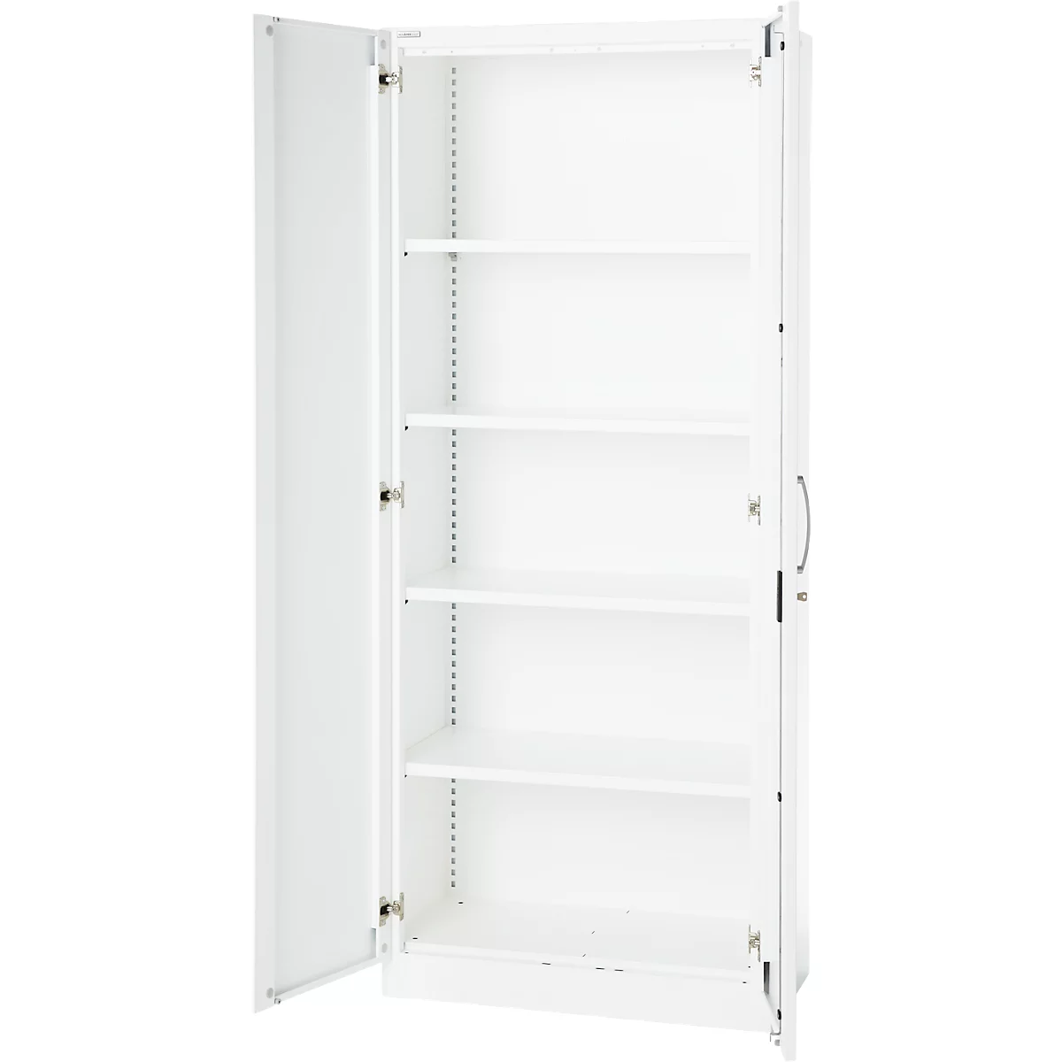 Büroschrank, 5 OH, abschließbar, mit aufliegenden Türen, B 800 mm, Verkehrsweiß