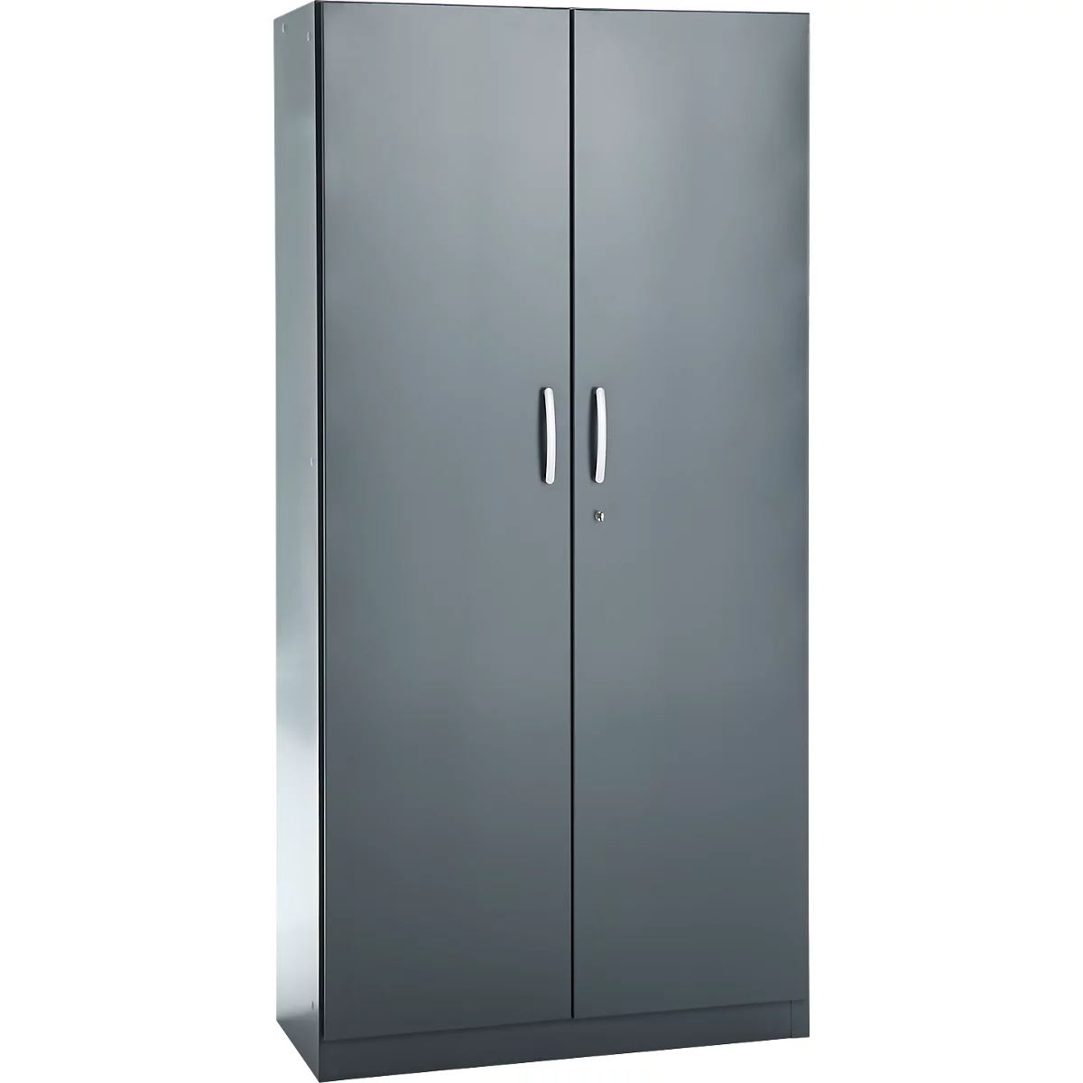 Büroschrank, 5 OH, abschließbar, mit aufliegenden Türen, B 950 mm, Basaltgrau