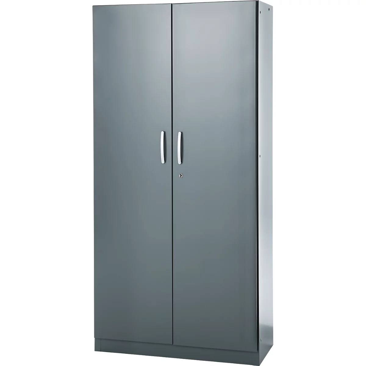 Büroschrank, 5 OH, abschließbar, mit aufliegenden Türen, B 950 mm, Basaltgrau