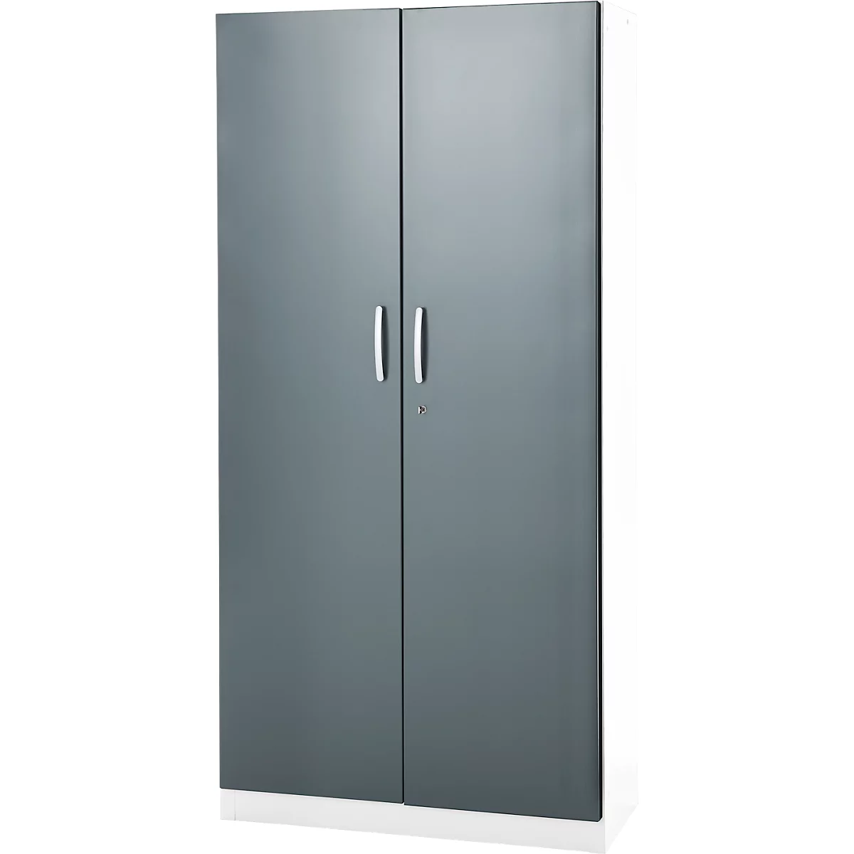 Büroschrank, 5 OH, abschließbar, mit aufliegenden Türen, B 950 mm, Basaltgrau/Verkehrsweiß