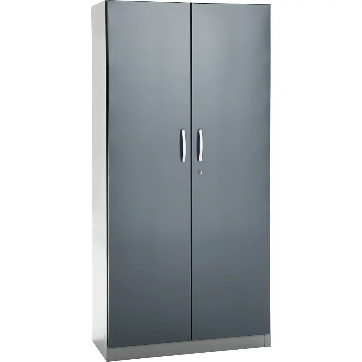 Büroschrank, 5 OH, abschließbar, mit aufliegenden Türen, B 950 mm, Basaltgrau/Weißalu