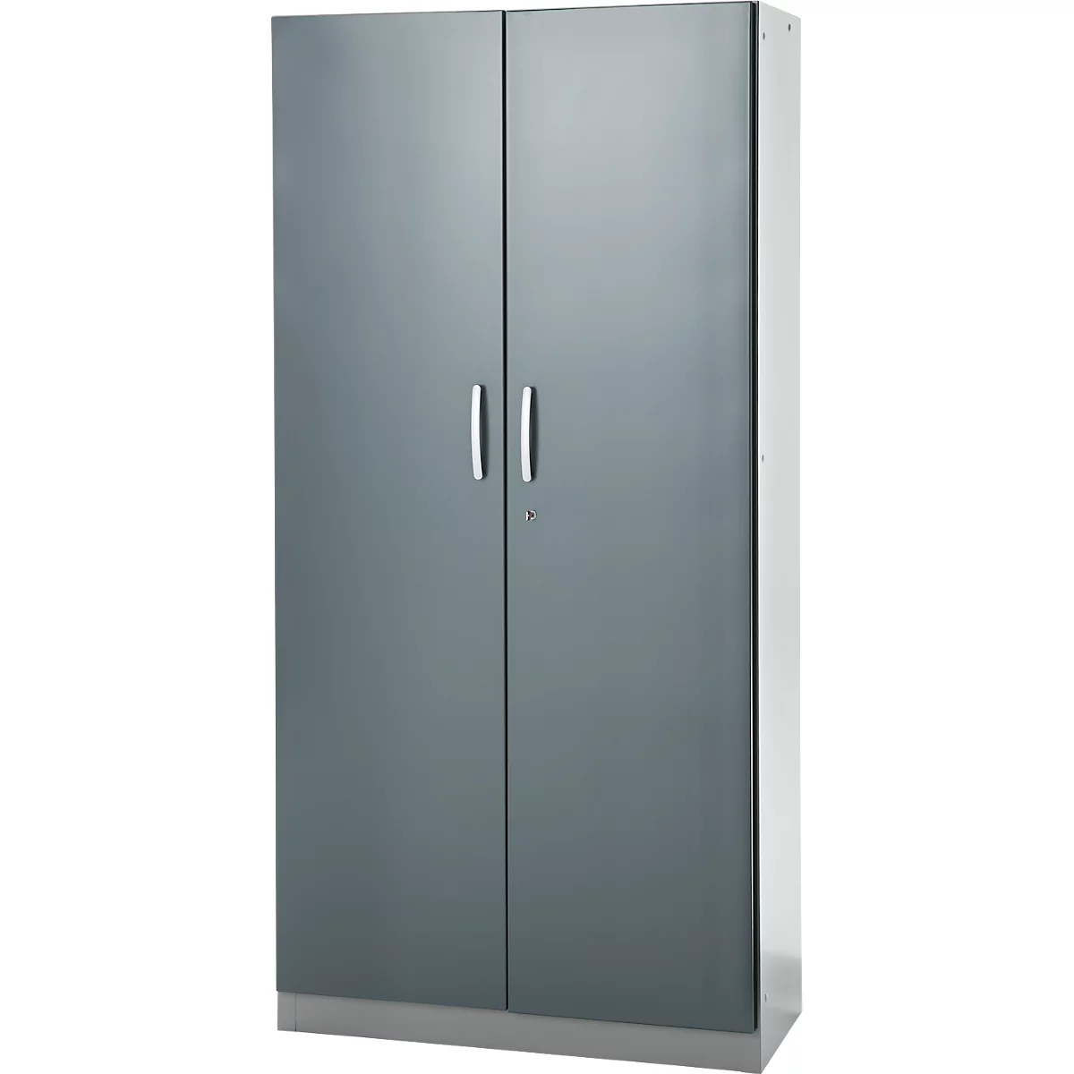 Büroschrank, 5 OH, abschließbar, mit aufliegenden Türen, B 950 mm, Basaltgrau/Weißalu