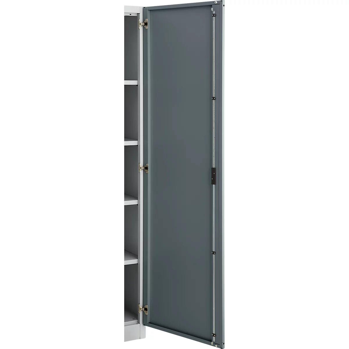 Büroschrank, 5 OH, abschließbar, mit aufliegenden Türen, B 950 mm, Basaltgrau/Weißalu