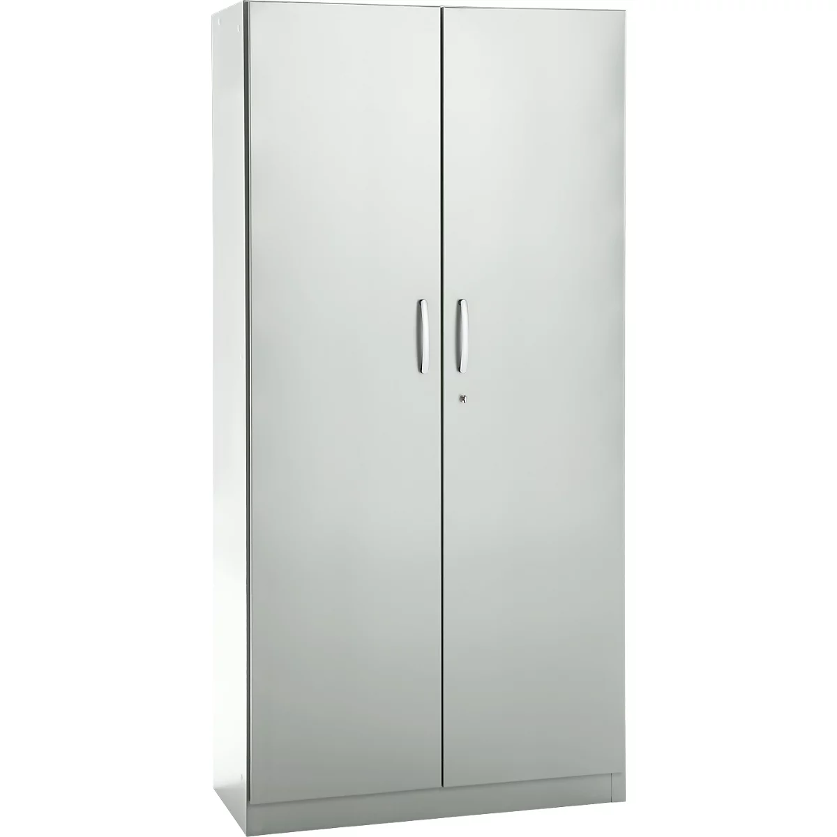 Büroschrank, 5 OH, abschließbar, mit aufliegenden Türen, B 950 mm, Lichtgrau