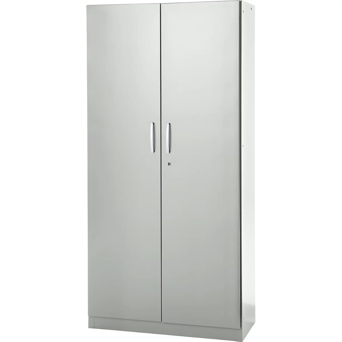 Büroschrank, 5 OH, abschließbar, mit aufliegenden Türen, B 950 mm, Lichtgrau