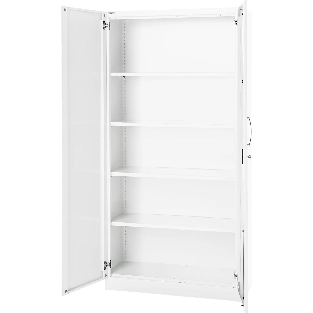 Büroschrank, 5 OH, abschließbar, mit aufliegenden Türen, B 950 mm, Verkehrsweiß