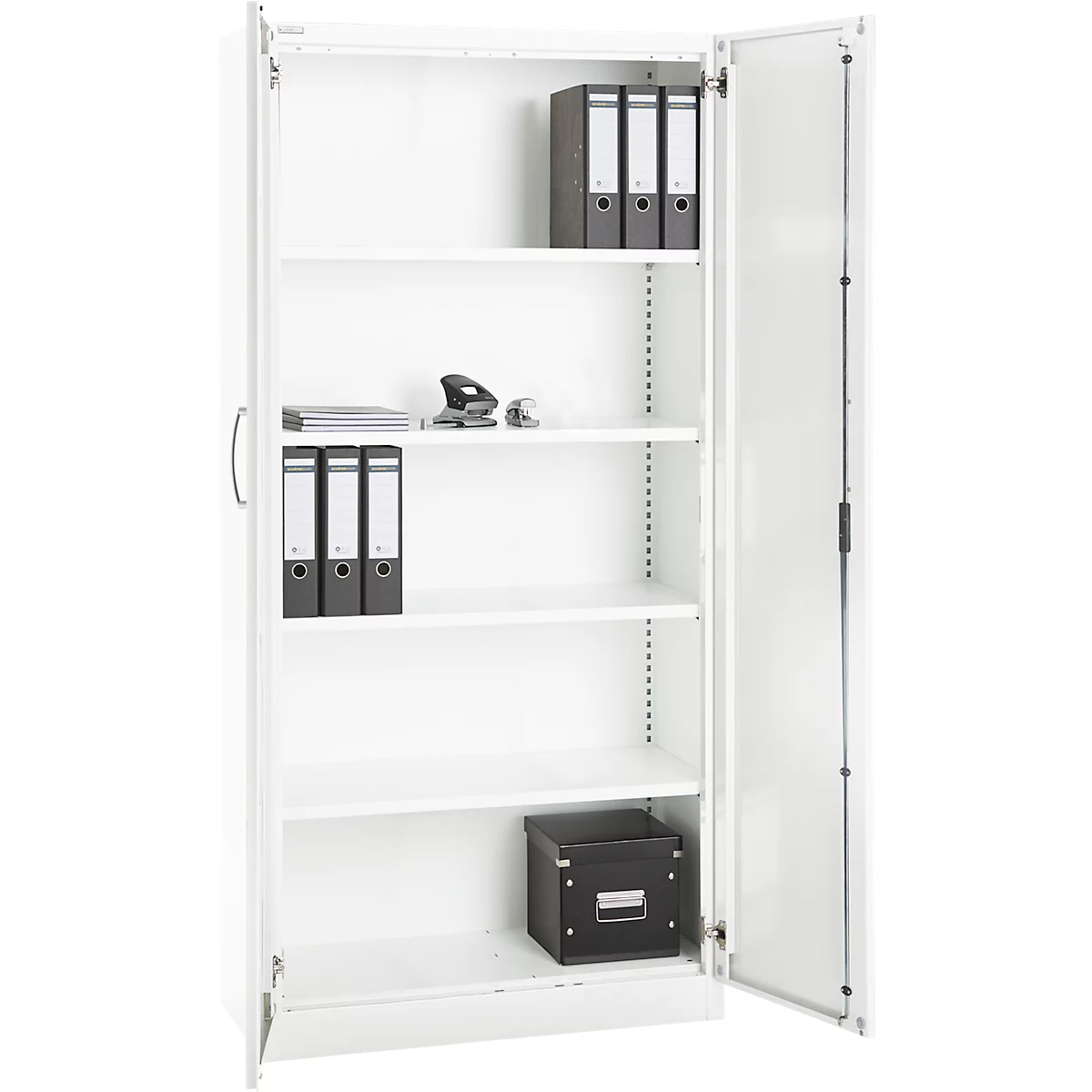 Büroschrank, 5 OH, abschließbar, mit aufliegenden Türen, B 950 mm, Verkehrsweiß