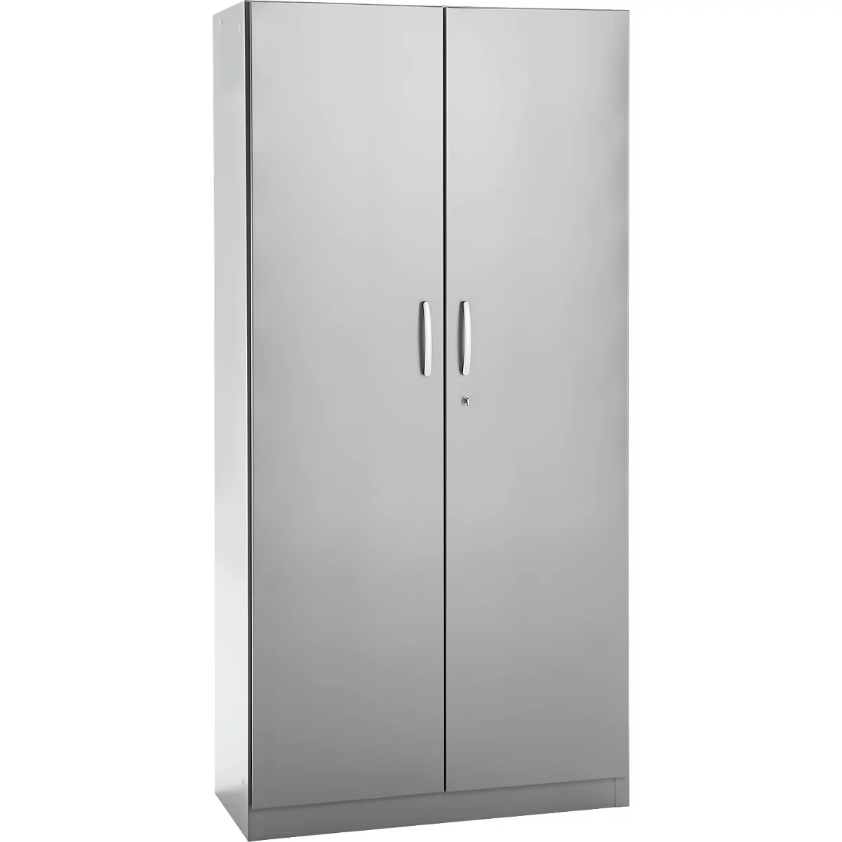 Büroschrank, 5 OH, abschließbar, mit aufliegenden Türen, B 950 mm, Weißalu