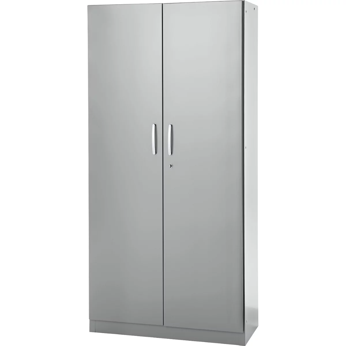 Büroschrank, 5 OH, abschließbar, mit aufliegenden Türen, B 950 mm, Weißalu