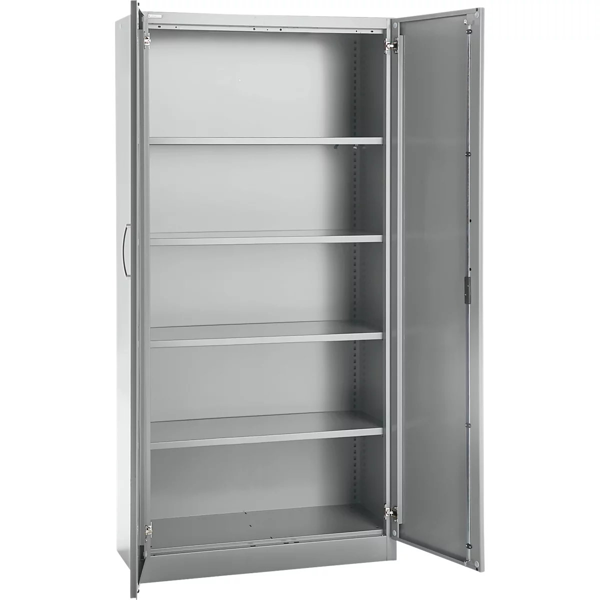 Büroschrank, 5 OH, abschließbar, mit aufliegenden Türen, B 950 mm, Weißalu