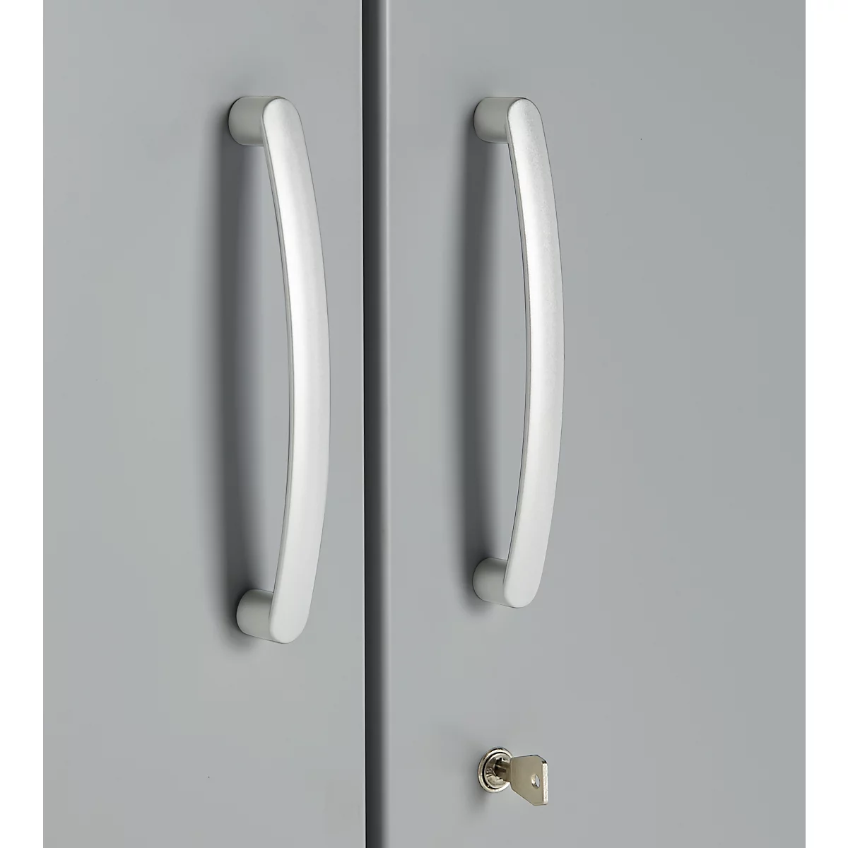 Büroschrank, 5 OH, abschließbar, mit aufliegenden Türen, B 950 mm, Weißalu