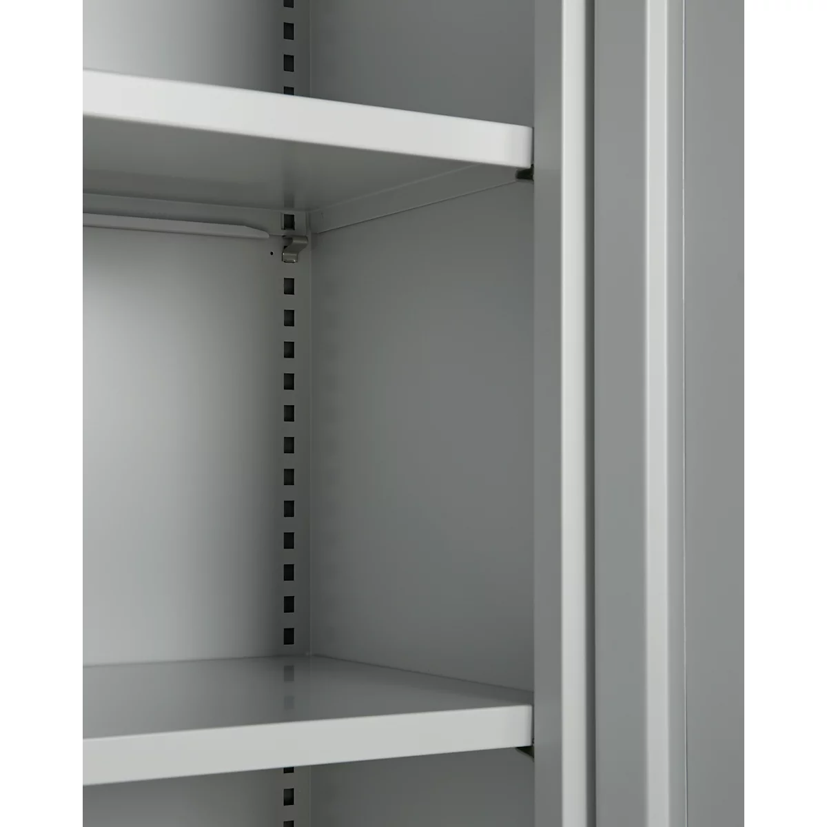 Büroschrank, 5 OH, abschließbar, mit aufliegenden Türen, B 950 mm, Weißalu