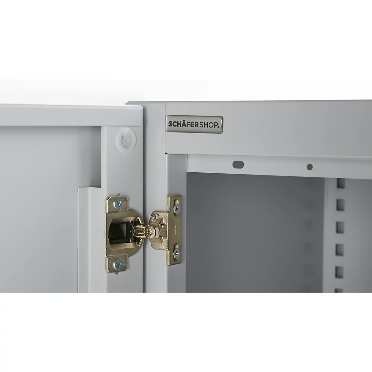 Büroschrank, 5 OH, abschließbar, mit aufliegenden Türen, B 950 mm, Weißalu