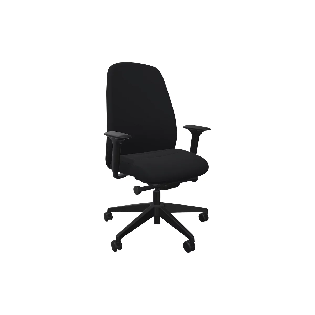 Bürostuhl Interstuhl HEJis3, Synchronmechanik, Armlehnen, FlexGrid-Lordosenstütze, Polsterrücken, Flachsitz, schwarz/schwarz