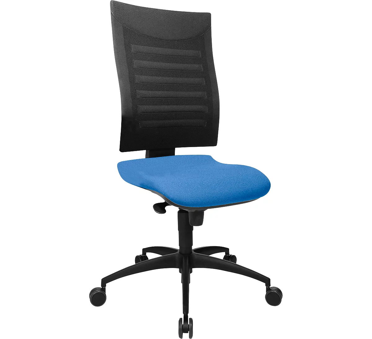 Bürostuhl SSI PROLINE S1, Synchronmechanik, ohne Armlehnen, 3D-Netz-Rückenlehne, Bandscheibensitz, blau/schwarz