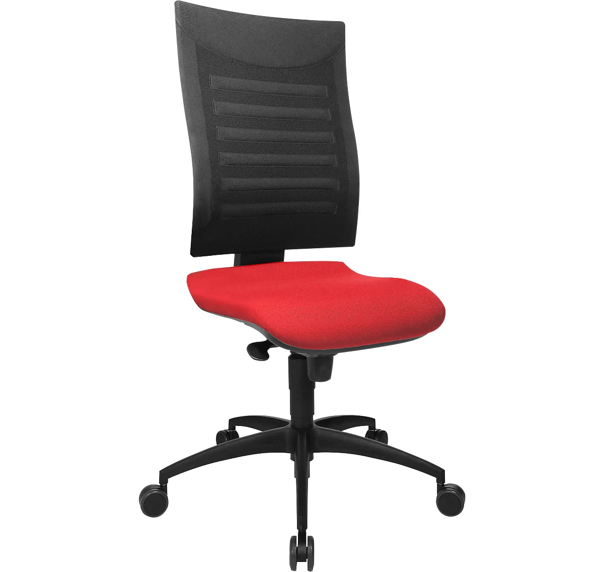 Bürostuhl SSI PROLINE S1, Synchronmechanik, ohne Armlehnen, 3D-Netz-Rückenlehne, Bandscheibensitz, rot/schwarz