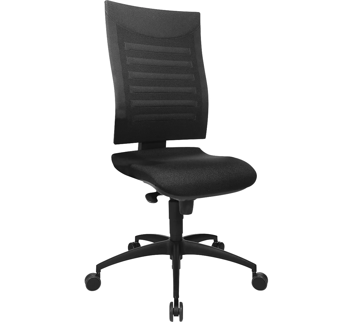 Bürostuhl SSI PROLINE S1, Synchronmechanik, ohne Armlehnen, 3D-Netz-Rückenlehne, Bandscheibensitz, schwarz/schwarz