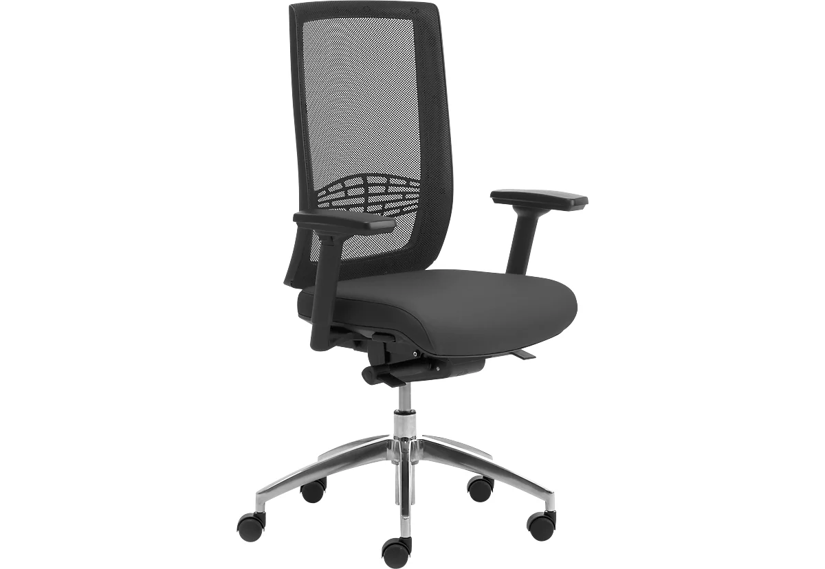 Bürostuhl WIKI, mit Armlehnen, Netz-Rücken, Gestell Aluminium poliert, schwarz