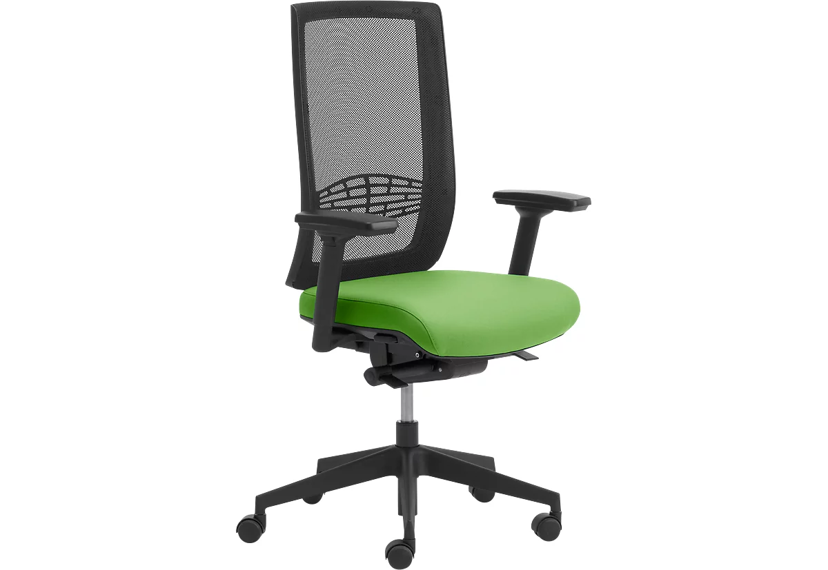Bürostuhl WIKI, mit Armlehnen, Netz-Rücken, Gestell Kunststoff, grün
