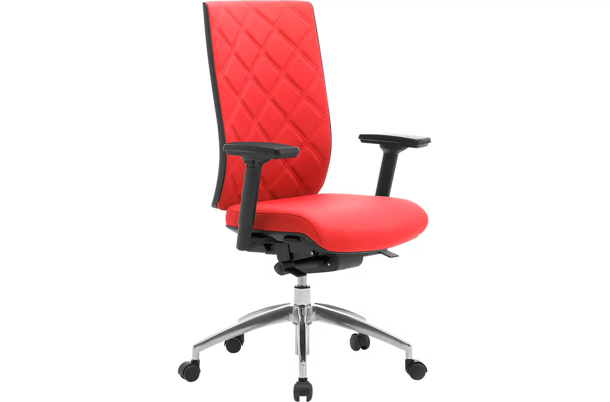 Bürostuhl WIKI, mit Armlehnen, Stoff-Rücken, Gestell Aluminium poliert, rot