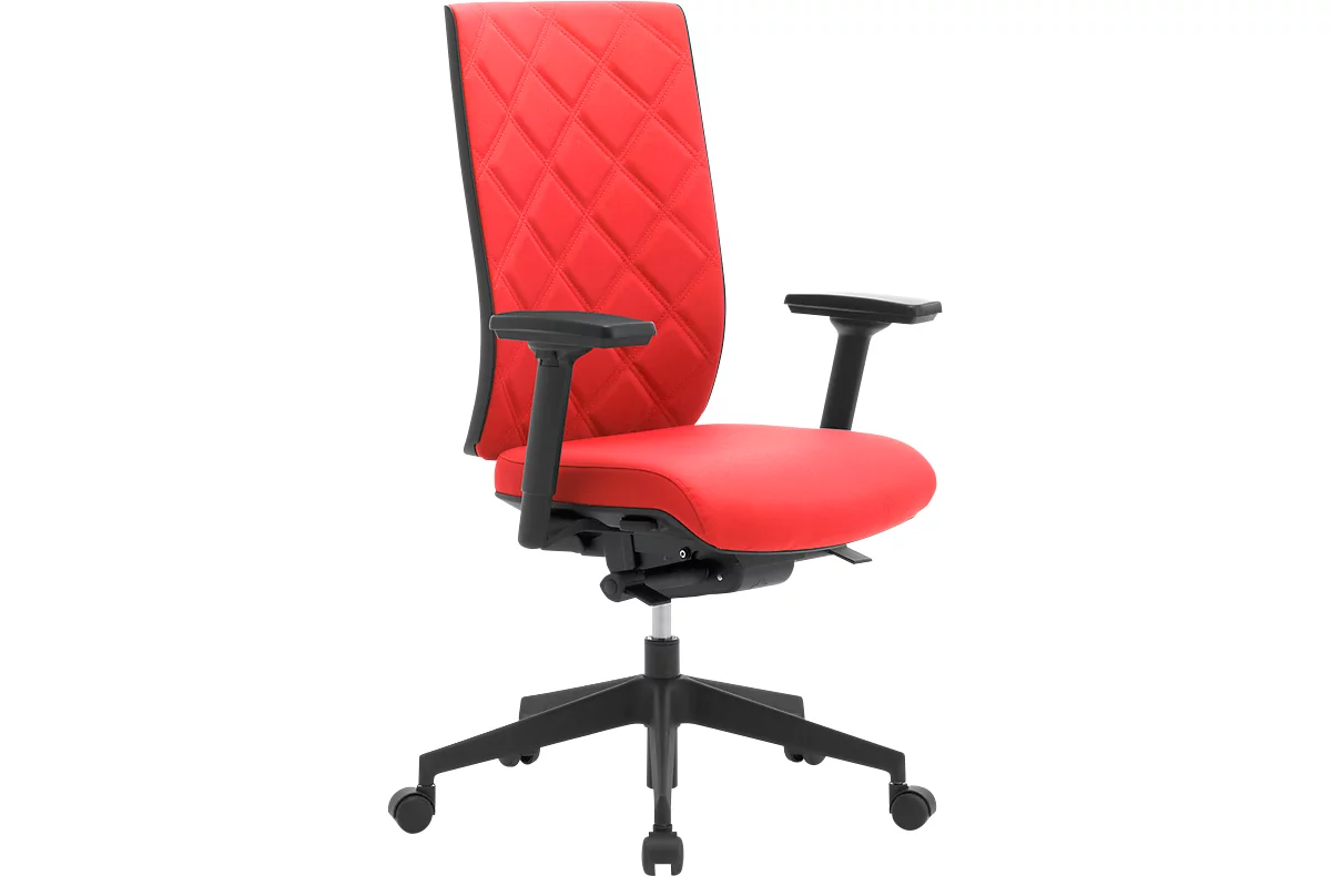 Bürostuhl WIKI, mit Armlehnen, Stoff-Rücken, Gestell Kunststoff, rot