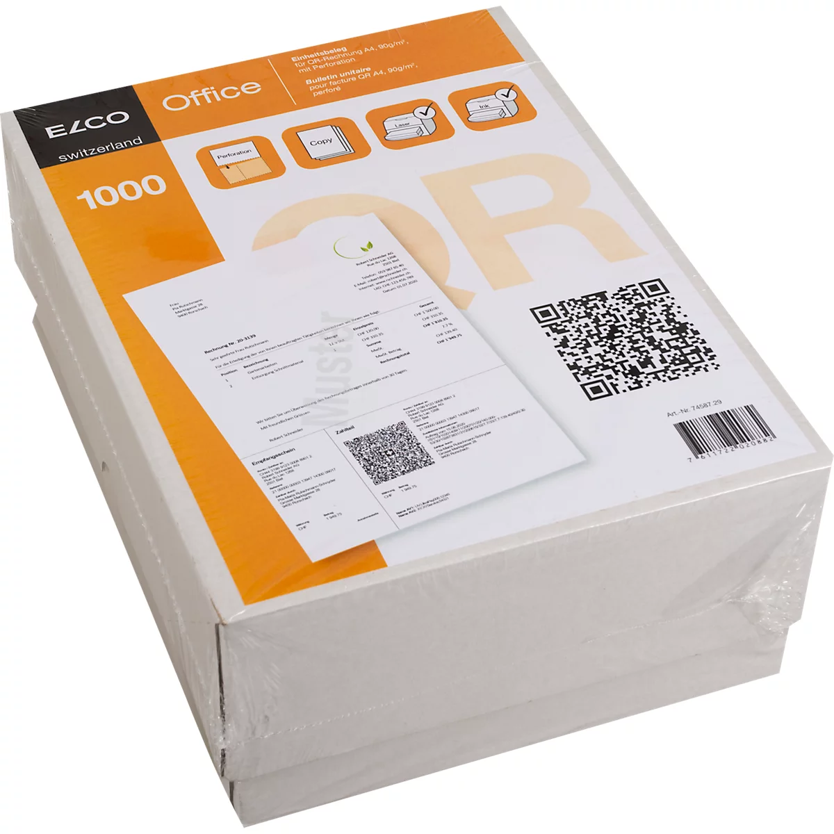 Bulletins de versement ELCO Classic QR, A4, 90 g/m², blanc, certifié FSC®, valable à partir du 01.07.2020, 1000 feuilles