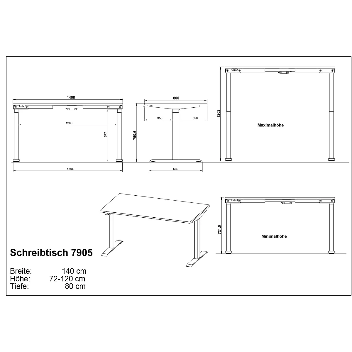 Bureau Agenda, réglage électrique de la hauteur, L 1400 x P 800 x H 720-1200 mm, gris clair/argenté + panneau USB Memory