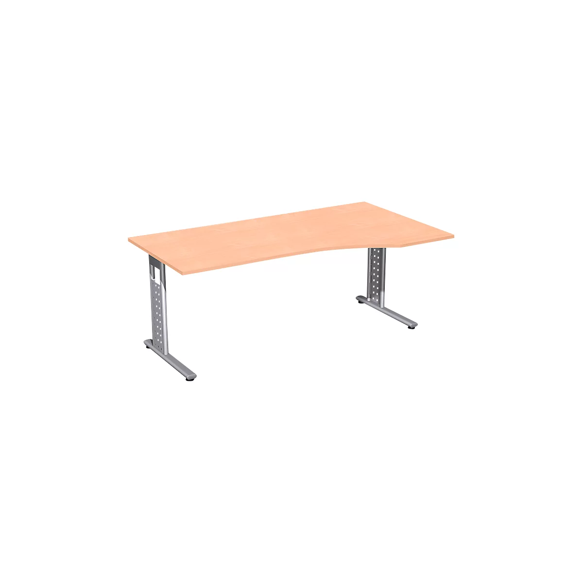 Bureau ALICANTE, pieds en C, asymétrique, extension à droite, l. 1800 x P 800/1000 x H 680-820 mm, coloris hêtre