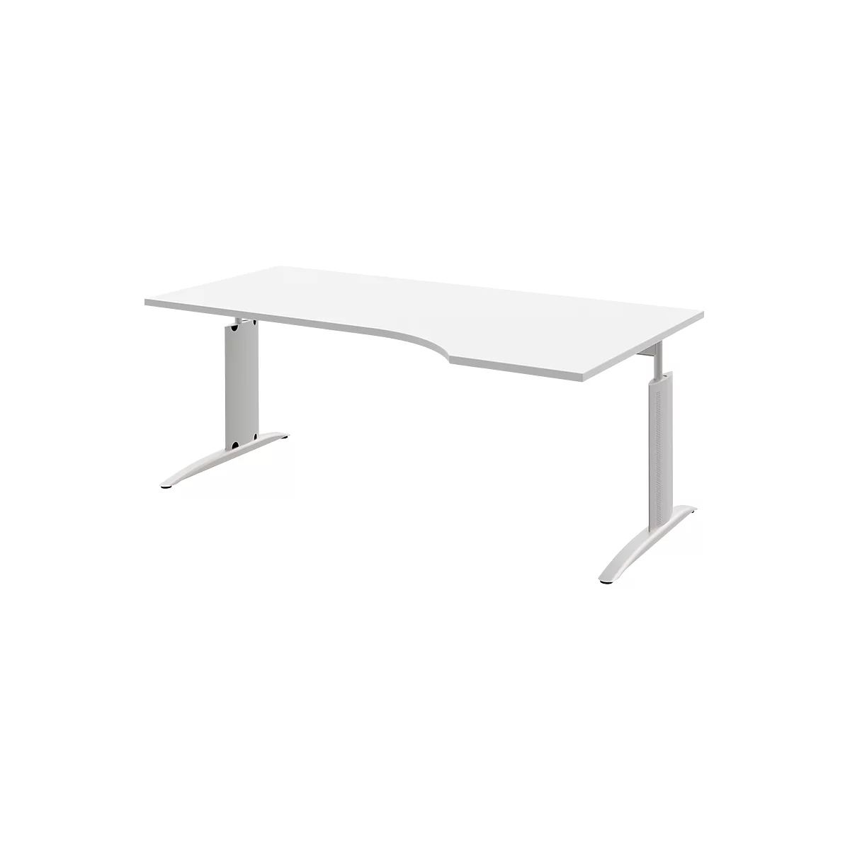 Bureau BARI, asymétrique, extension à droite, pieds en C, l. 1800 x P 800 mm, blanc