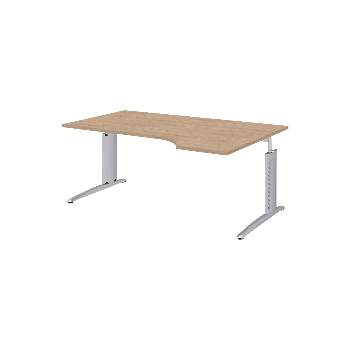 Bureau BARI, asymétrique, extension à droite, pieds en C, l. 1800 x P 800 mm, coloris chêne