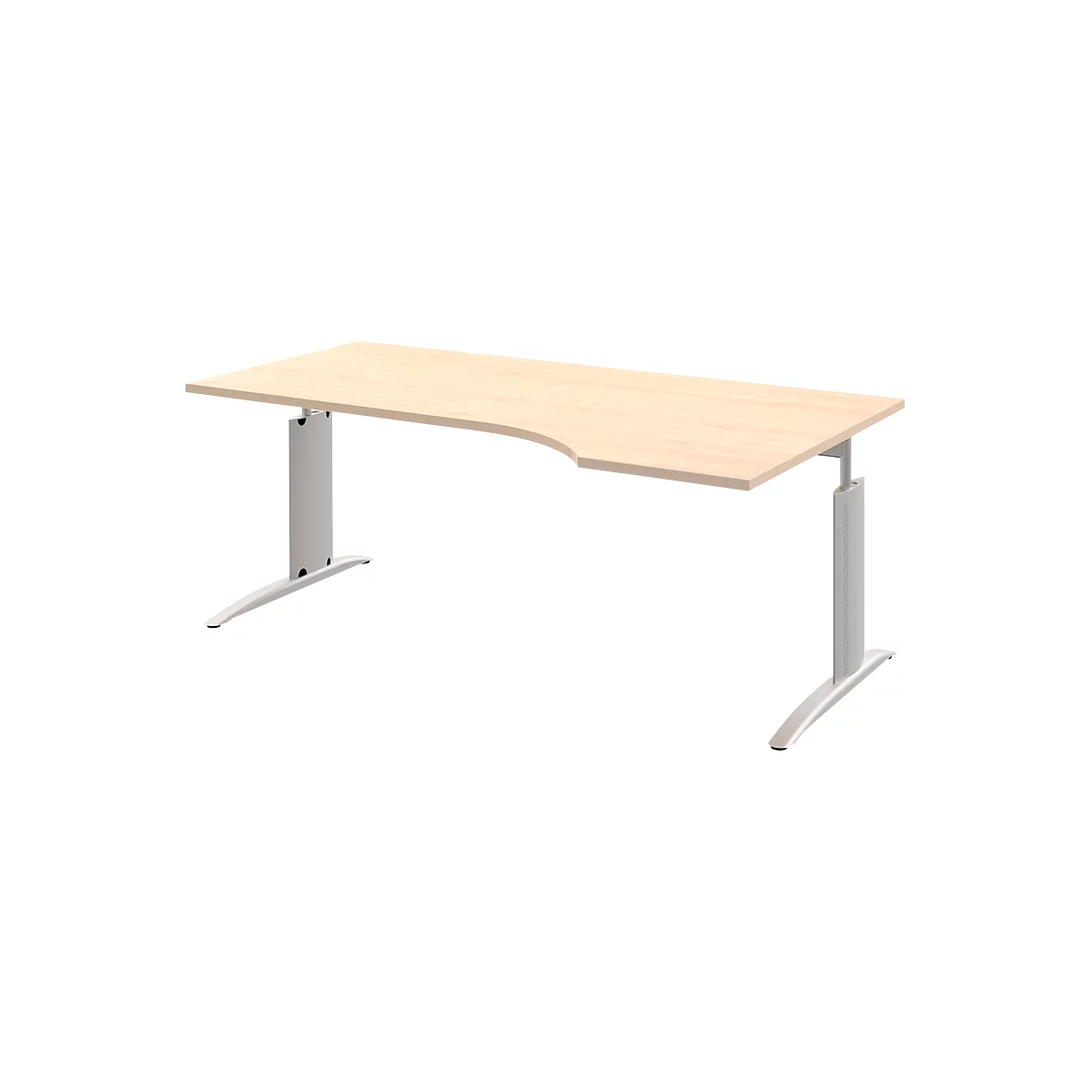 Bureau BARI, asymétrique, extension à droite, pieds en C, l. 1800 x P 800 mm, coloris érable