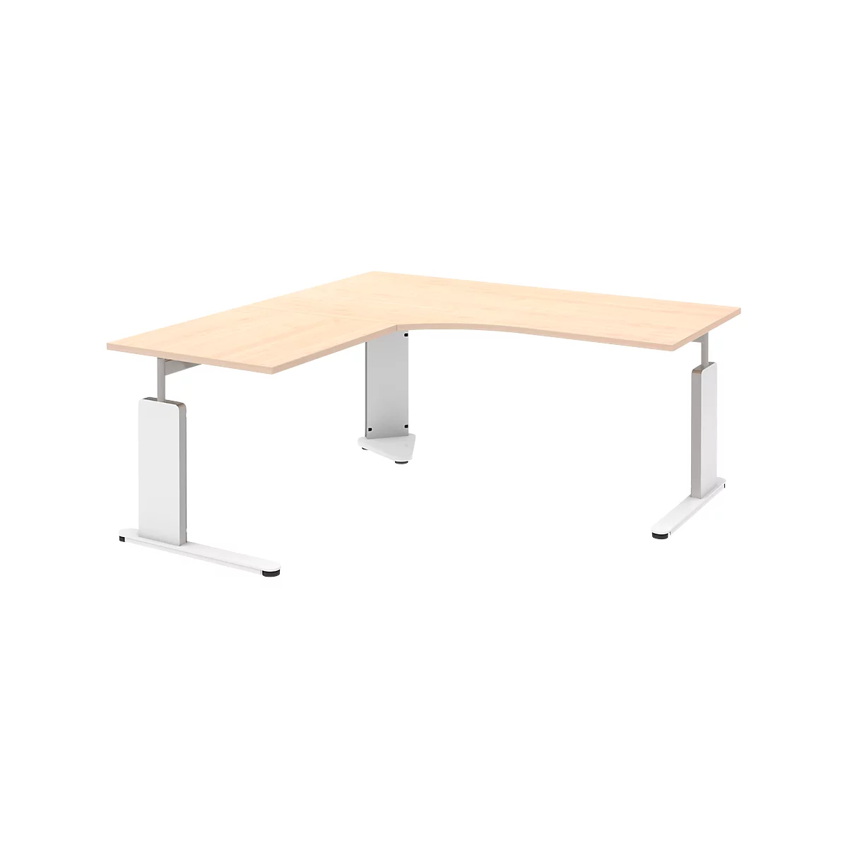 Bureau BARI avec table d’extension à gauche, pieds en C, forme B, asymétrique, l. 1800 mm, coloris érable